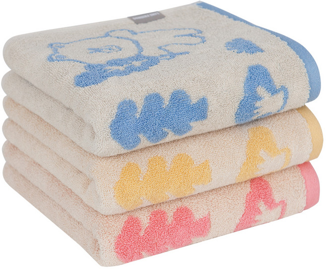 라인프렌즈 포레스트 선염 세면 타월 3종 세트 160g 면사, 블루, 핑크, 옐로우, 1세트