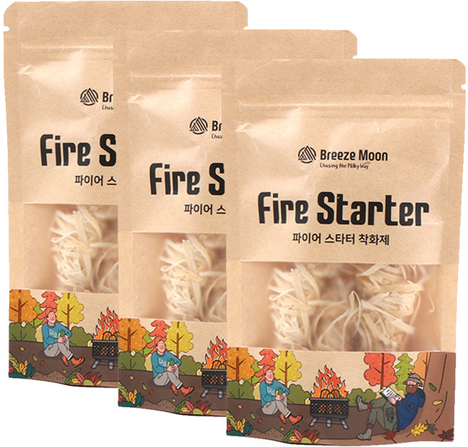 브리즈문 우드 고체연료 파이어스타터 착화제, 50g, 3개