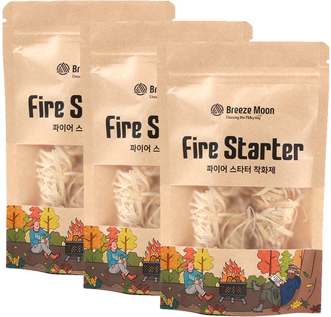 브리즈문 우드 고체연료 파이어스타터 착화제, 50g, 3개 - 쿠팡
