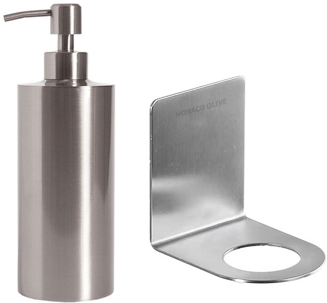 모나코올리브 스테인레스 샴푸 디스펜서 550ml + 모브 스텐 샴푸 린스 걸이 세트, 실버(디스펜서), 1세트