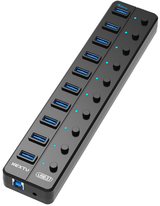 넥스트유 10포트 유우젠 개별 스위치 멀티포트 유전원 USB 허브 710U3, 혼합색상