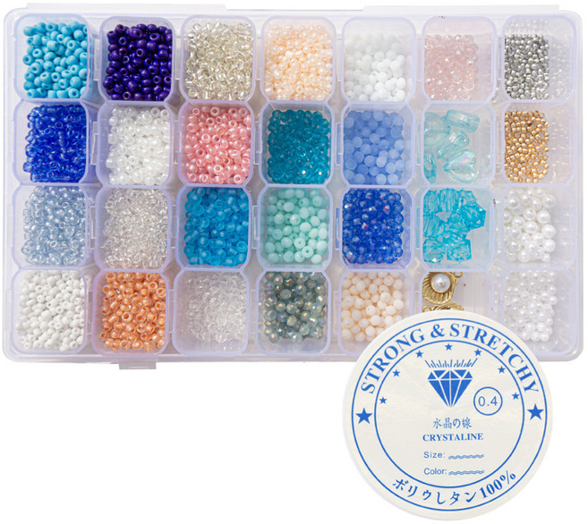 아트니즘 비즈공예 재료 세트 반지 팔찌 28칸 DIY 키트, 분홍빛바다, 1세트