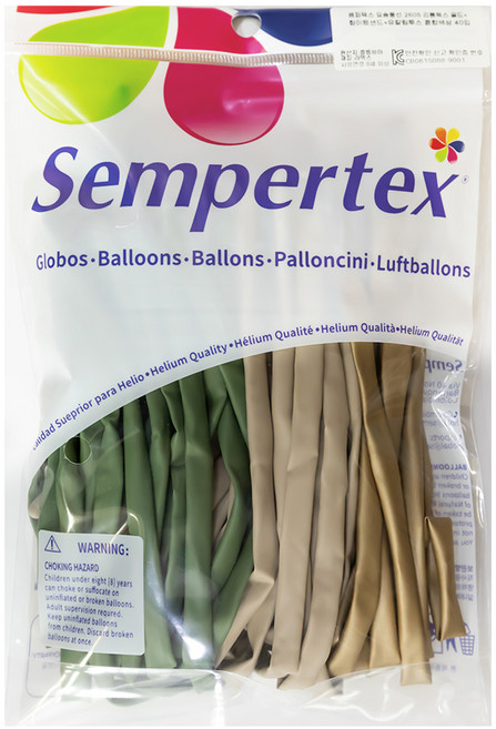 Sempertex 魔術氣球 260S 反光金 10p + 白沙色 15p + 尤加利色 15p 套組, 混合顏色, 1套