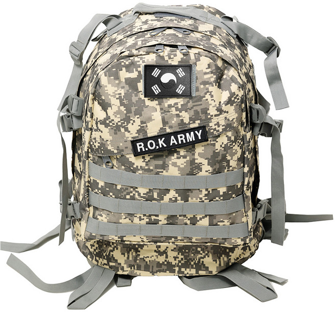 TERAWOOD K-SOLDIER高級軍背包 45L + 韓國國旗布徽章 + R.O.K ARMY文字布徽章組, 灰色(包包)、黑色(太極旗)