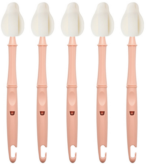 리에또 클린 롱 젖병 젖꼭지 세척솔, 5개, 피치핑크