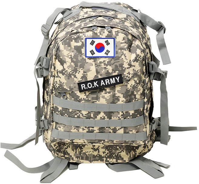 TERAWOOD K-SOLDIER高級軍背包 45L + 韓國國旗布徽章 + R.O.K ARMY文字布徽章組, 灰色(包包)、藍色(太極旗)