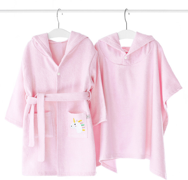 맘스네이처 유아용 대나무 밤부 목욕 가운 + 후드 판초 세트, 핑크, 1세트