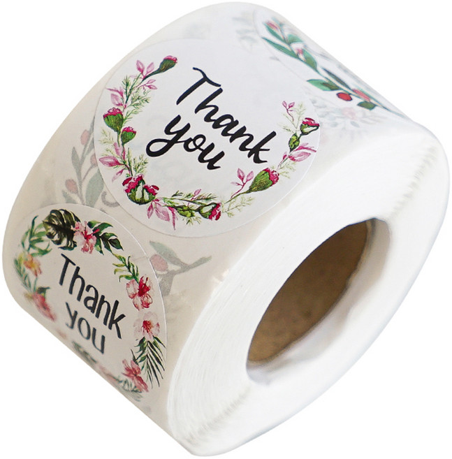 포장 데코 롤 스티커 500매 15종 세트 3.8cm, V-3 땡큐 트로피컬 플라워 원형, 1세트