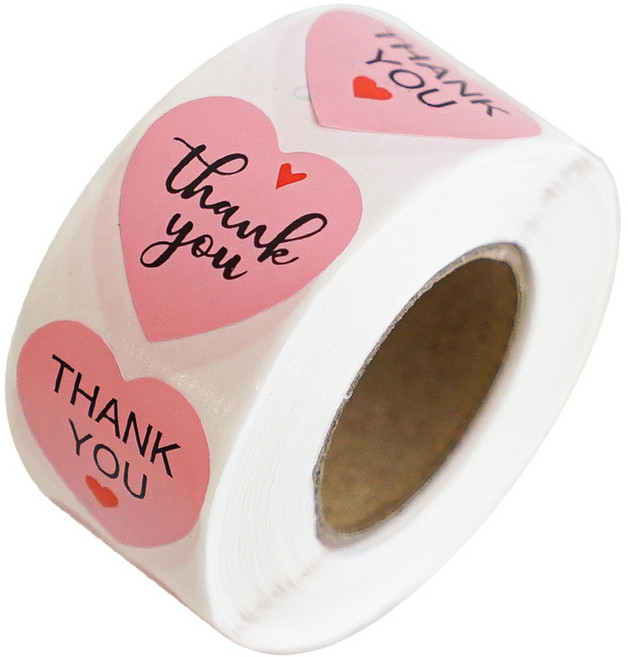포장 데코 롤 스티커 500매 15종 세트 2.5cm, T-7 땡큐 핑크 하트, 1세트