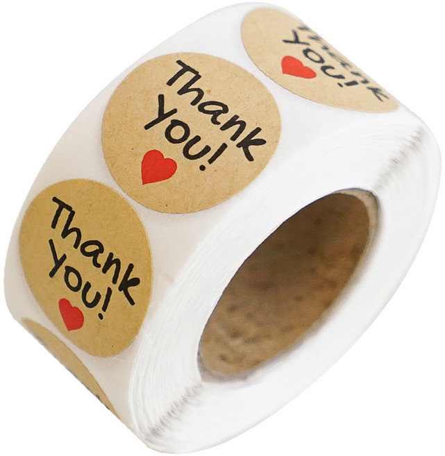 포장 데코 롤 스티커 500매 15종 세트 2.5cm, T-4 땡큐 크라프트 원형, 1세트