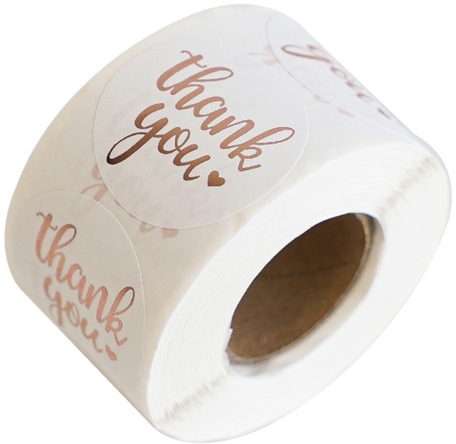 포장 데코 롤 스티커 500매 15종 세트 3.8cm, T-2 땡큐 로즈골드 원형, 1세트