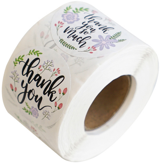 포장 데코 롤 스티커 500매 15종 세트 3.8cm, V-2 땡큐 퍼플 플라워 원형, 1세트