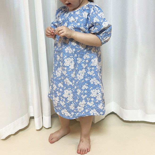 비엔베뉴 여아용 맘스메이드 레그런 퍼프 핀턱 롱 꽃 원피스 5808