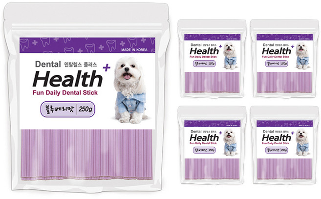 덴탈헬스플러스 강아지 덴탈간식, 블루베리, 250g, 5개