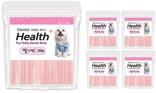 덴탈헬스 강아지 플러스 자이언트 치석제거용껌, 딸기, 250g, 5개
