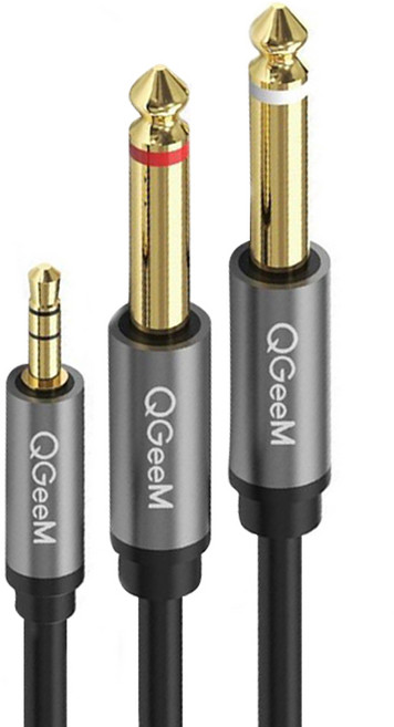 QGeeM 3.5mm轉2*6.35一分二高保真立體音源傳輸線 1m, 單一商品, 1條