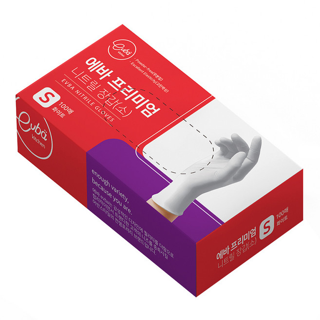 에바 프리미엄 니트릴 장갑 100p, 화이트, 소(S), 1개