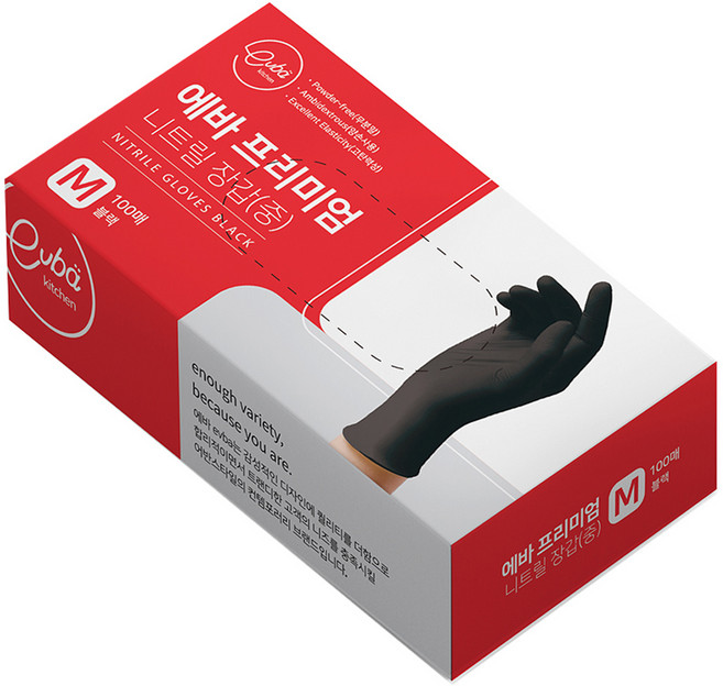 에바 프리미엄 니트릴 장갑 100p, 블랙, 중(M), 1개