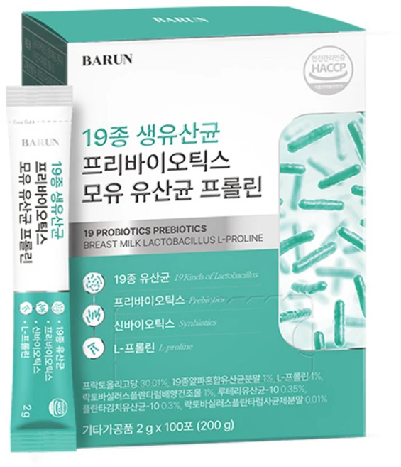 건강한약속바른 19종 생유산균 프리바이오틱스 모유 유산균 프롤린 100p, 200g, 1개 - 쿠팡
