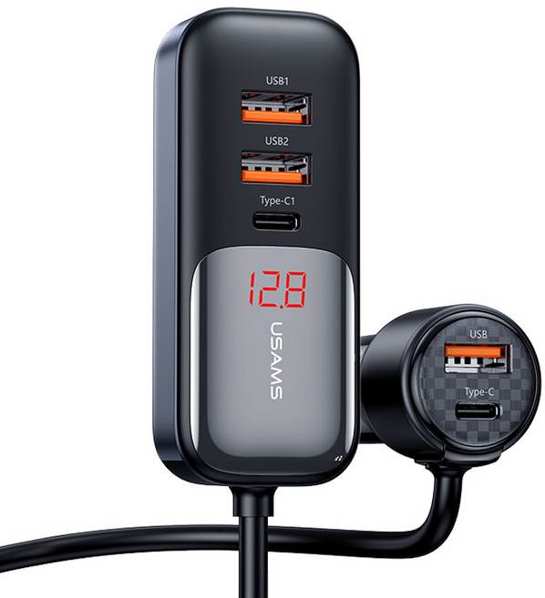 USAMS 優勝仕 165W 5埠車用擴充型多功能高速充電器, CC213CC01, 黑色