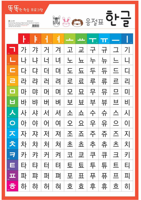 음절표 한글 화보 똑똑한 학습 프로그램, 신세계