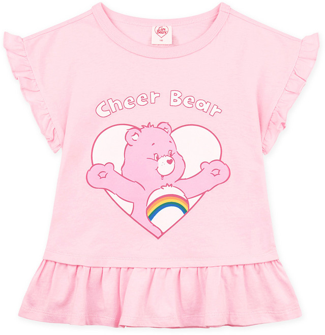 케어베어 여아용 통기성 하트 치어베어 프릴 티셔츠