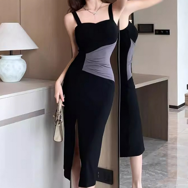 비비에모 투톤 섹시트임 통기성 민소매 원피스 06749