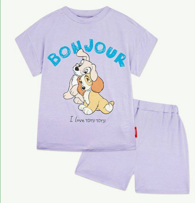 밀크마일로로 디즈니 아동용 냉감 레이디와트램프 꽁냥 실내 상하의 세트