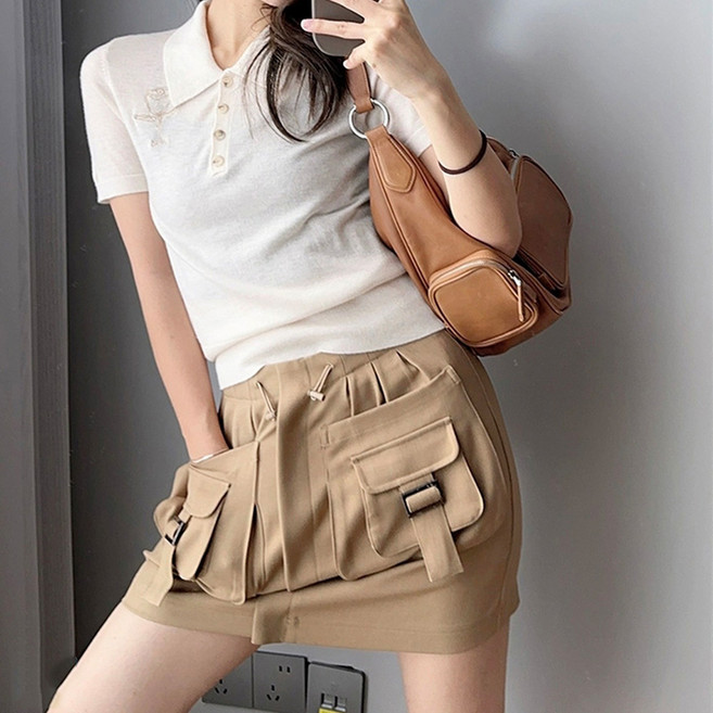 페이퍼먼츠 여성용 소프트 카라넥 반팔 니트 티셔츠 22602