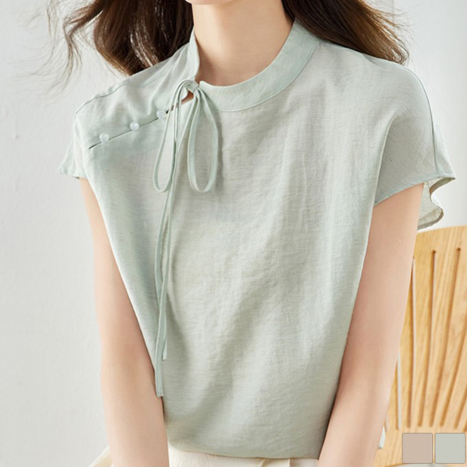 PAPERMENTS 中式緞帶短袖襯衫 22699