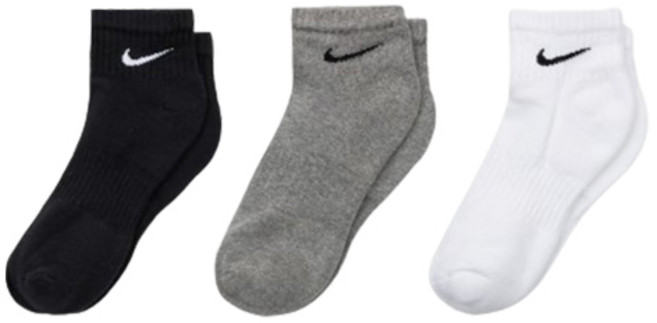 NIKE 耐吉 Swoosh 棉質時尚襪 3件組, 黑色 + 灰色 + 白色