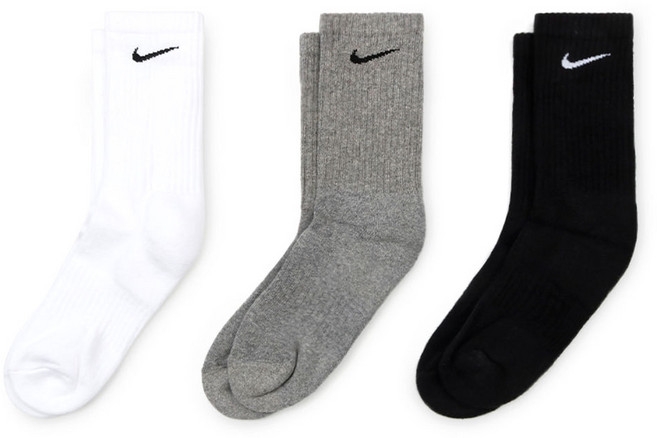 NIKE 耐吉 Swoosh 緩震時尚襪 3件組, 黑色 + 灰色 + 白色