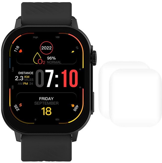 라플루 AMOLED 통화 AOD기능 스마트워치 RS-07AMD + 스트랩 2p + 액정보호필름 3p 세트, 블랙, 48mm, 블루투스