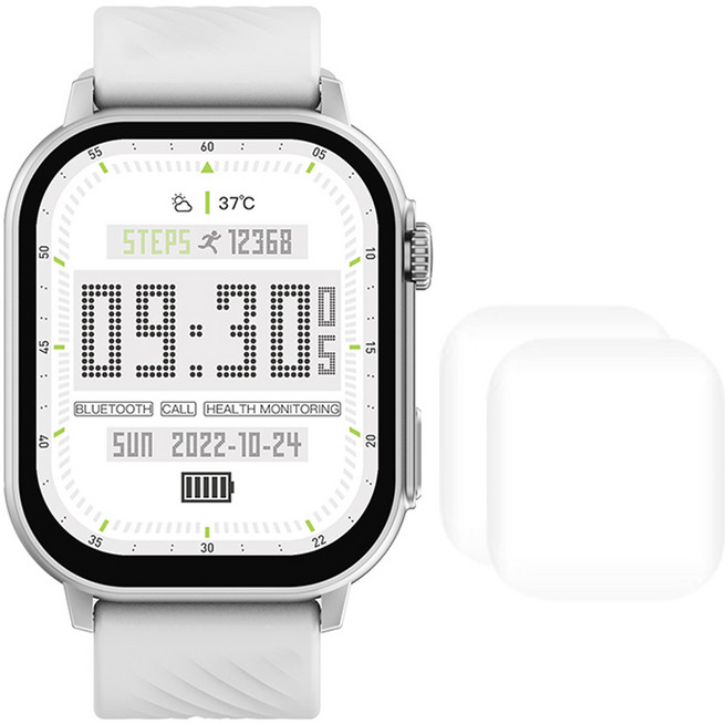 라플루 AMOLED 통화 AOD기능 스마트워치 RS-07AMD + 스트랩 2p + 액정보호필름 3p 세트, 실버, 48mm, 블루투스