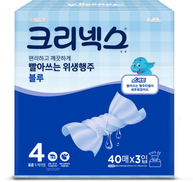 크리넥스 빨아쓰는 위생행주 블루, 40매, 3개