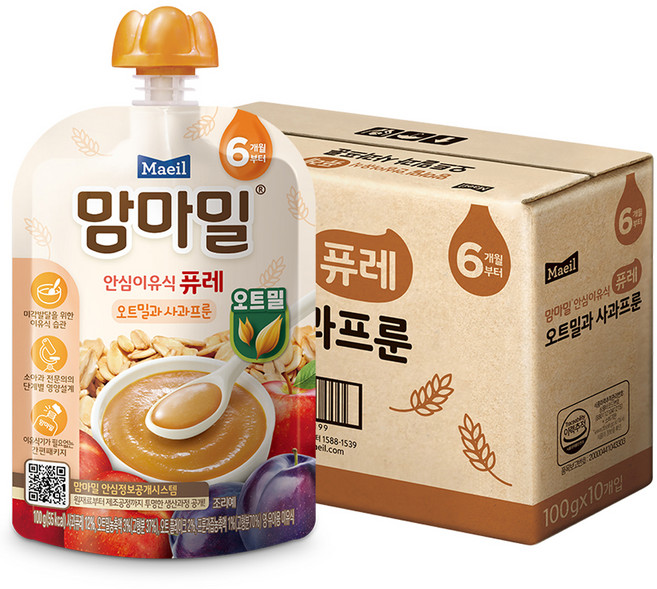 맘마밀 안심이유식 퓨레, 10개, 혼합맛(사과/프룬/오트밀), 100g