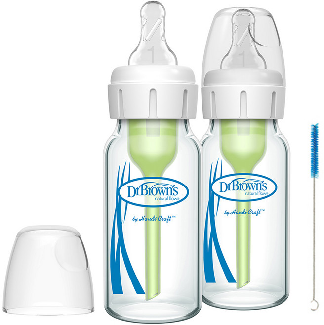 닥터브라운 내로우넥 옵션스플러스 유리젖병 트윈팩, 혼합색상, 120ml, 2개
