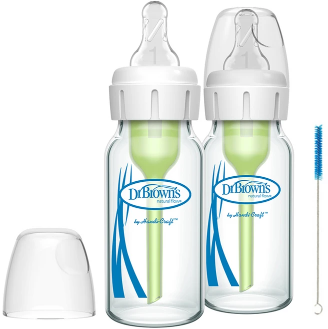 닥터브라운 내로우넥 옵션스플러스 유리젖병 트윈팩, 혼합색상, 120ml, 2개 - 쿠팡