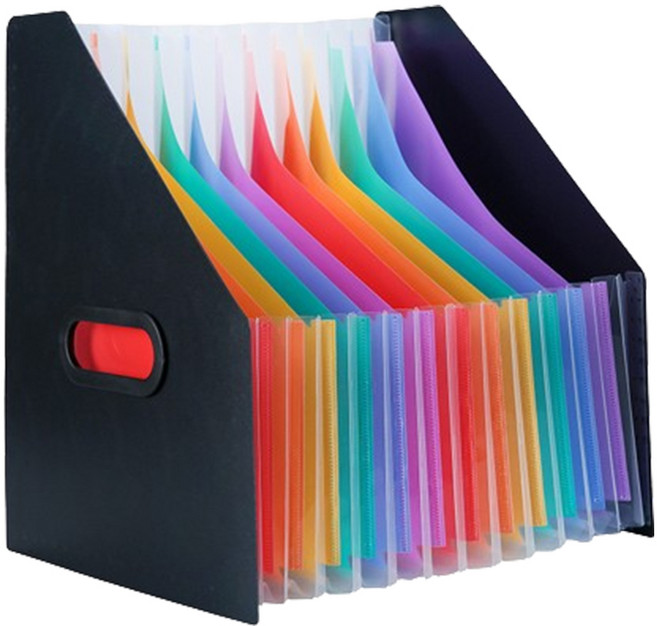 로타 13포켓 레인보우 아코디언 파일 홀더 손잡이형, 블랙, 1개