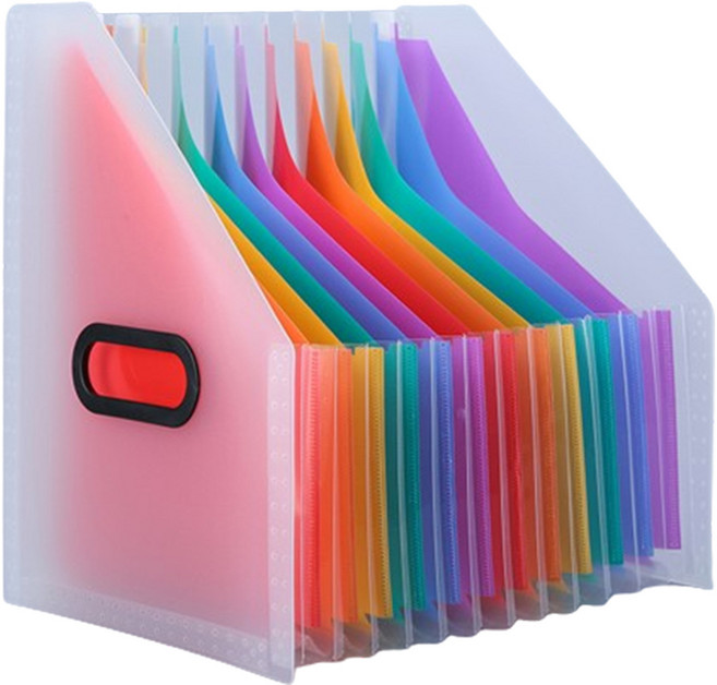 로타 13포켓 레인보우 아코디언 파일 홀더 손잡이형, 화이트, 1개