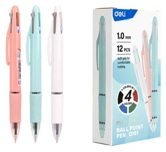 델리 마카롱 파스텔바디 4색 멀티 볼펜 1mm EQ181 12p, 색상혼합, 1개