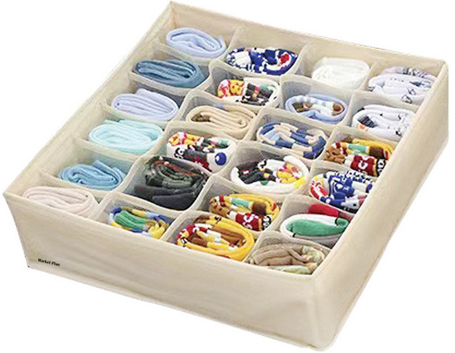 마켓플랜 패브릭 접이식 양말 정리 보관함, 아이보리, 1개