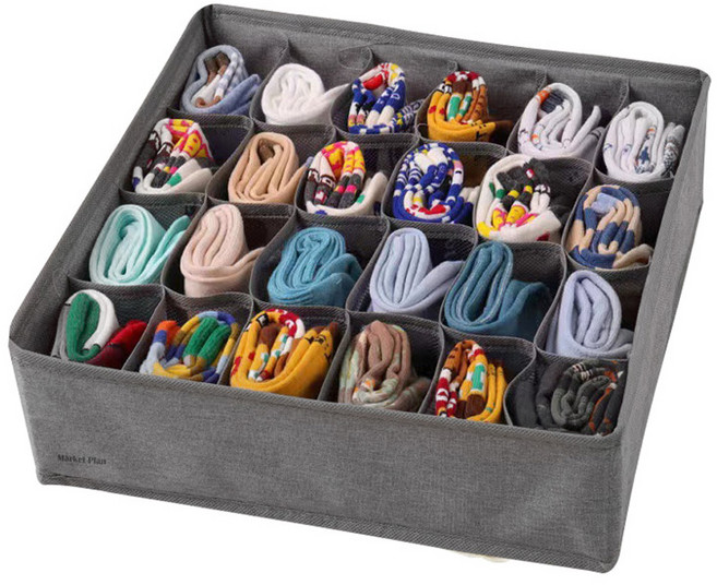 마켓플랜 패브릭 접이식 양말 정리 보관함, 그레이, 1개