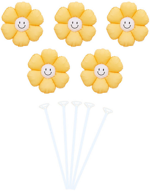 피앤비유니티 무광스마일 데이지 풍선 5p + 스틱 5p 세트, 01 머스타드, 1세트