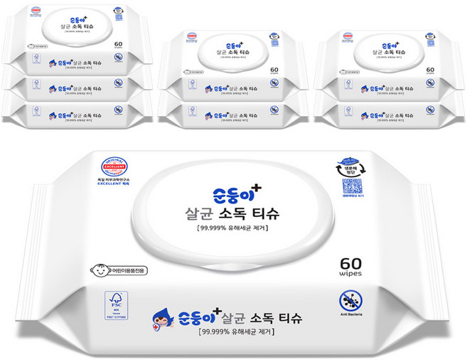 순둥이 살균티슈 캡형 60p, 8개