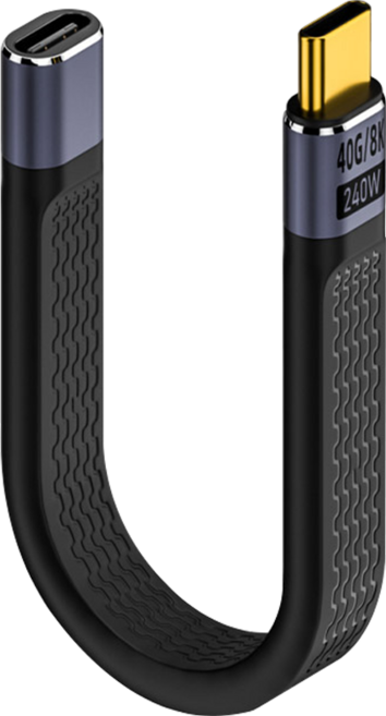 魔宙 Type-C轉Type-C 40G傳輸 PD240W快充軟排線 公對母直頭, 13cm, 黑色, 1條
