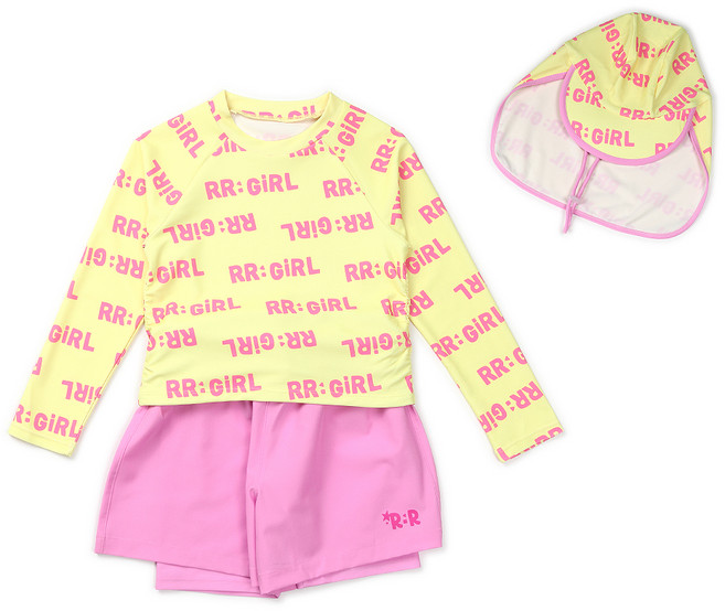 알로봇 여아용 레터링크롭 래쉬가드 상하의 + 모자 세트