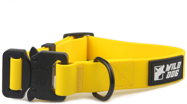 와일드독 강아지 워터프루프 메탈 칼라 목줄, 옐로우, 1개
