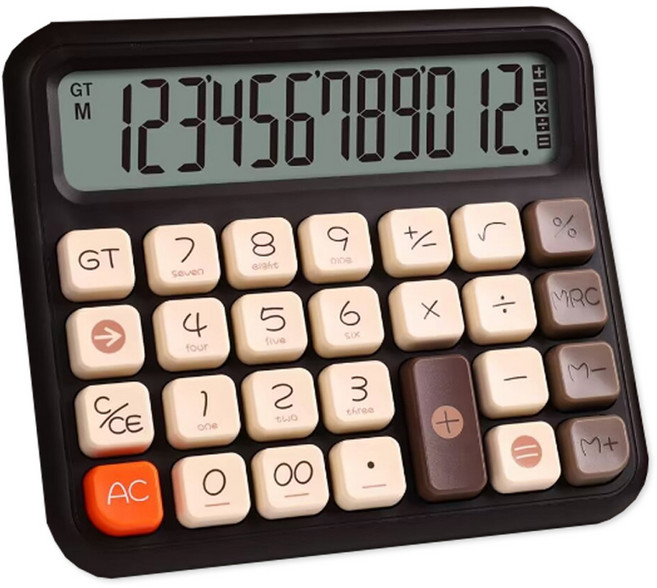 이테스 사무용 큰 화면 기계식 레트로 계산기, 초코라떼, 1개