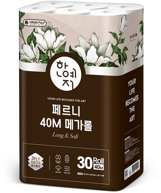 한예지 페르니 메가롤 3겹 천연펄프 화장지, 40m, 30롤, 1개